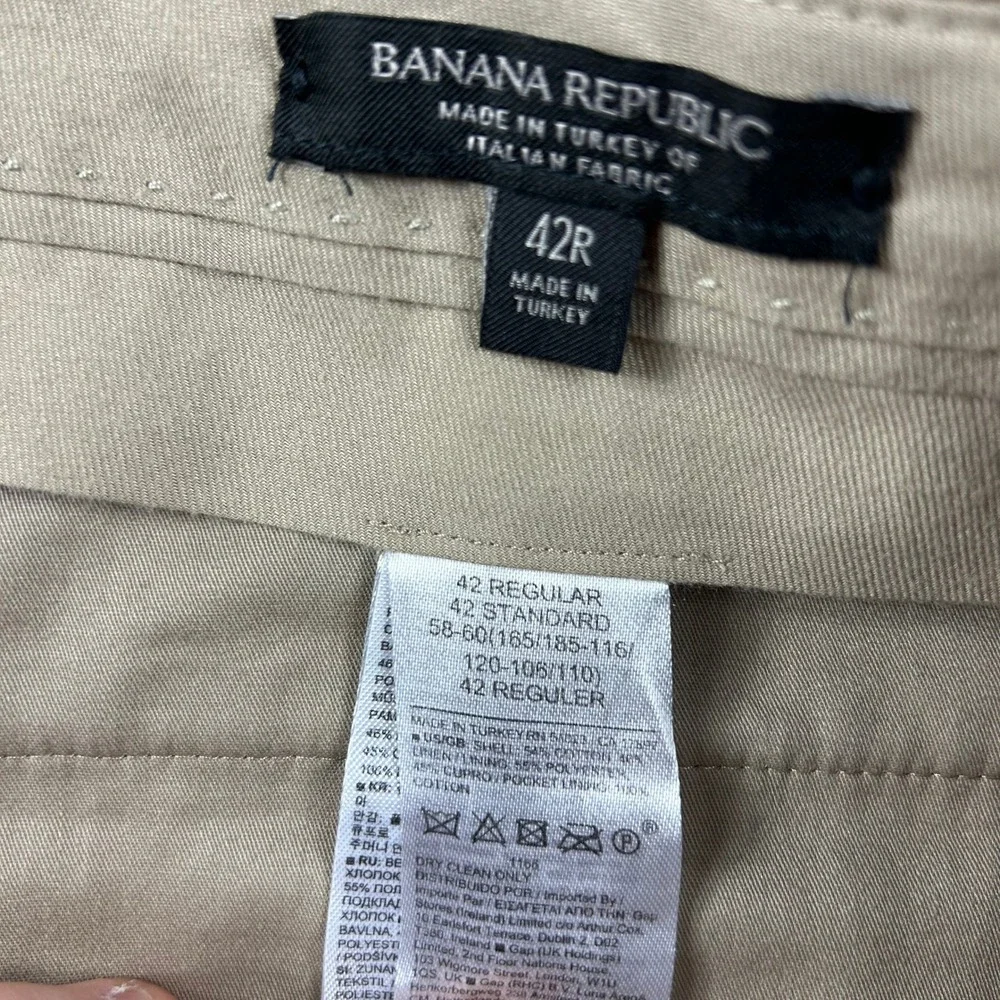 Banana Republic Dress Pants Mens 42R Brown Italian Fabric Emmetex Cotton Linen